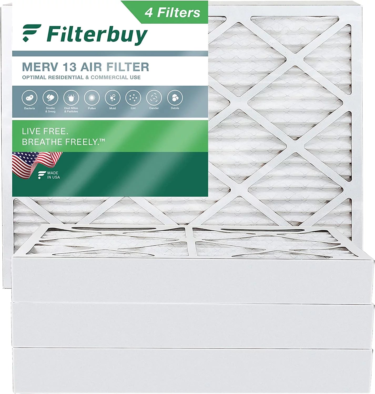 Filterbuy 16x20x4 MERV 13 Pleated HVAC AC Furnace Air Filters (4-Pack)