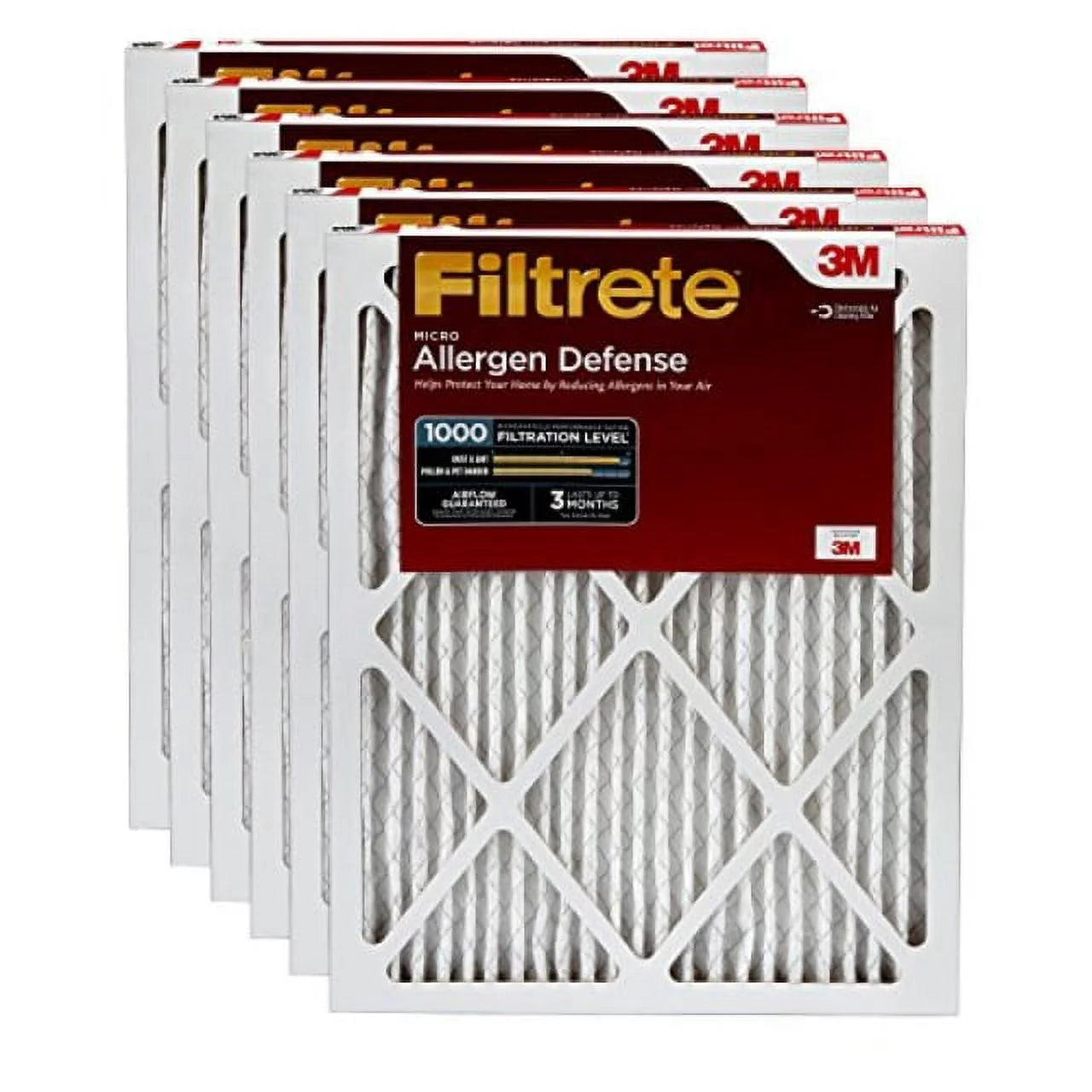 filtrete 20x22x1, ac furnace air filter, mpr 1000, micro allergen defense, 6-pack