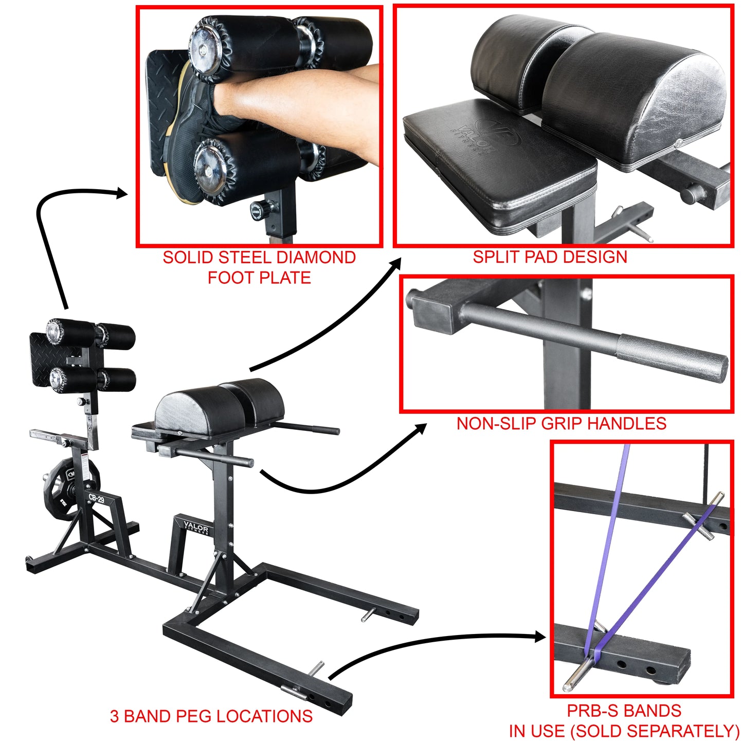 Valor Fitness Glute Ham Developer Machine - Adjustable GHD Equipment- Max Weight 400 lbs - Ab Core Hip Back Workout - Hyperextensions Sizeit Ups – Includes Band Pegs - Olympic Plate Sizetorage - Home Gym -