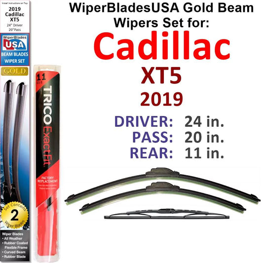 2019 Cadillac XT5 Premium Luxury Beam Wiper Blades Wipers WBUSizeA (Sizeet of 3) w/Rear Wiper