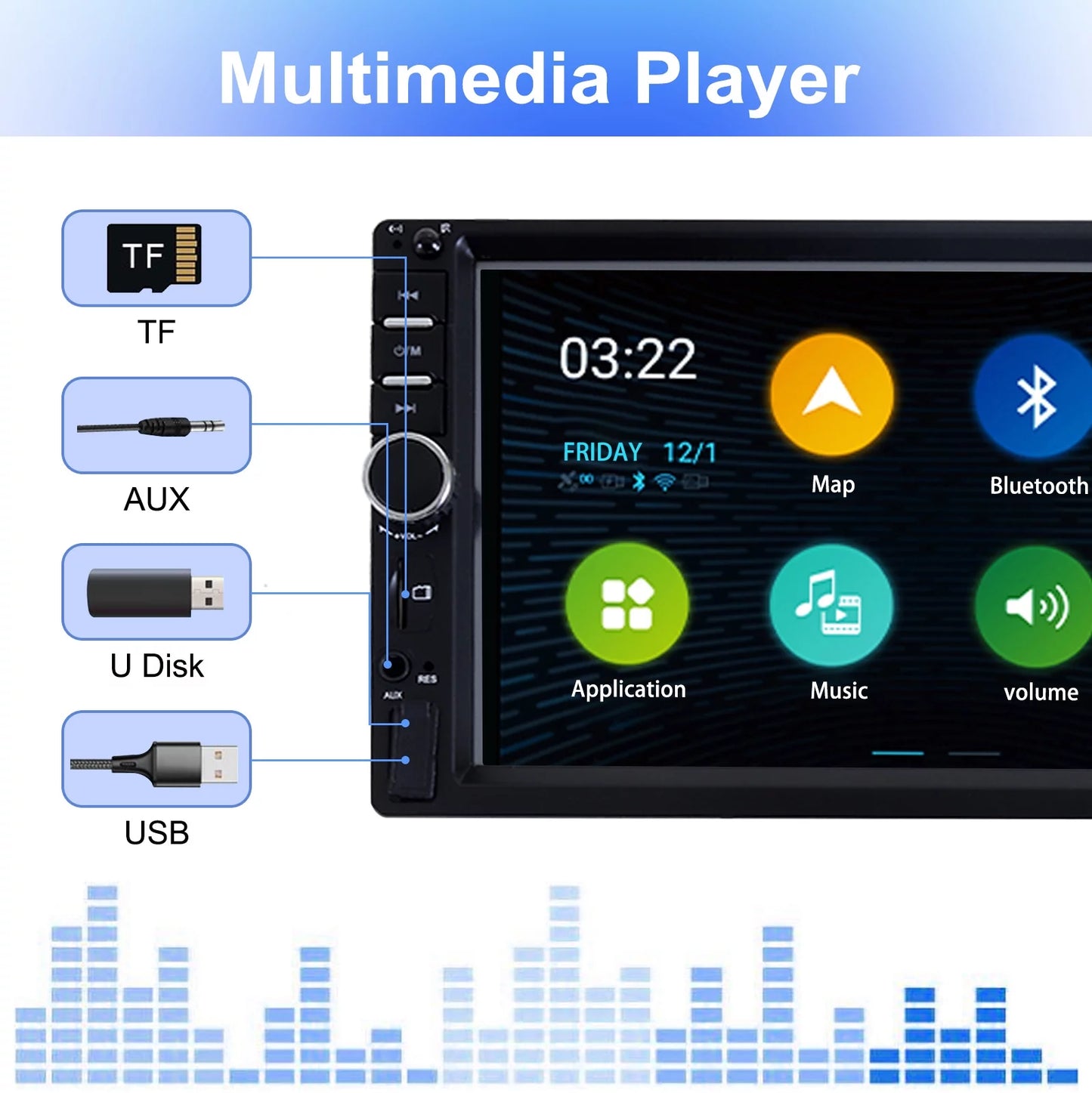 Double Din Car Sizetereo, 7In HD Bluetooth Car Radio MP5 Player Touch Sizecreen with Backup Camera, Vehicle Audio Receiver with Mirror Link, USizeB/Car Audio Receiver