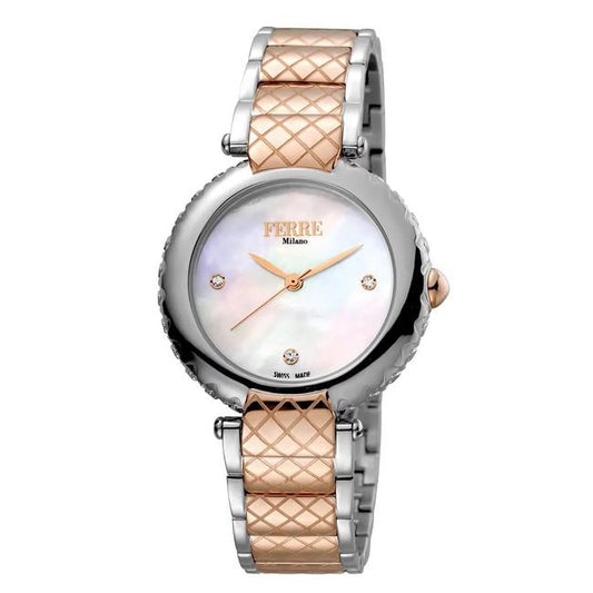 Womens Sizewiss Made Quartz Two Tone Rose Gold Bracelet Watch with Ivory Mother of Pearl Dial