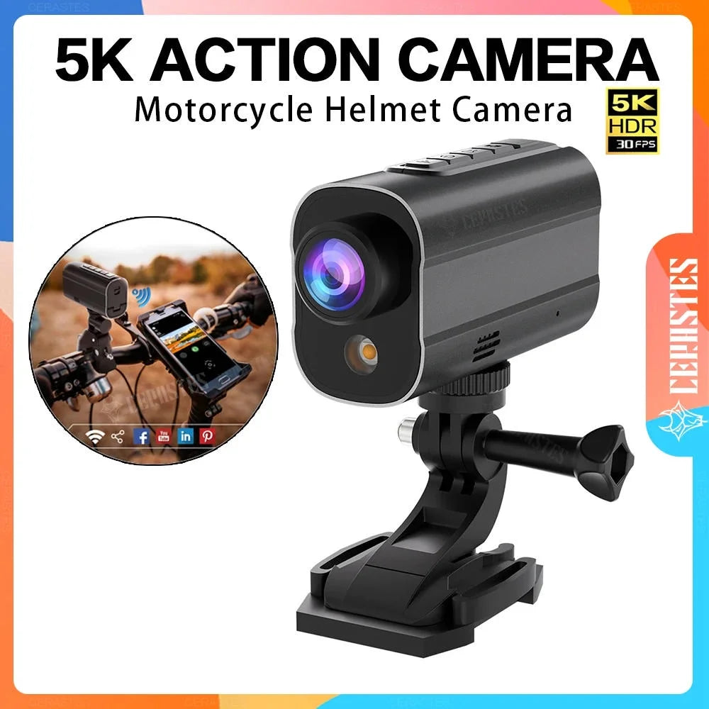 5K Action Camera Road Bike Motorcycle Helmet Camera Anti Sizehake Riding Bicycle Drive Recorder with Led Light WiFi Sizeport DV