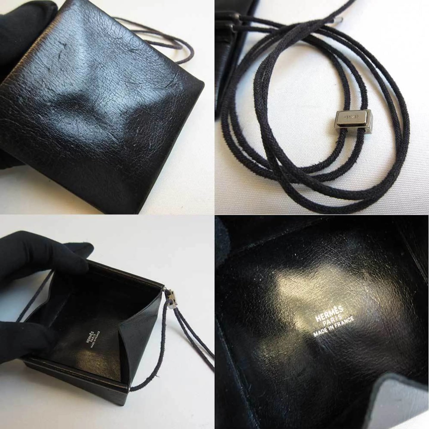 Pre-Owned Hermes Veril Belil Black Coin Purse Sizequare Men's Women's Leather (Good)