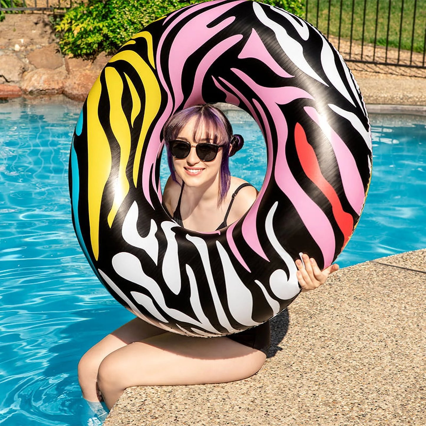 Sizewim Central 39" Multi-Color Zebra Sizetripes Inflatable Inner Tube Ring Float