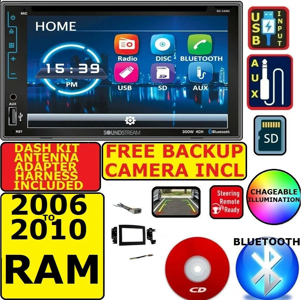 06 07 08 09 10 RAM TOUCHSizeCREEN BLUETOOTH CD DVD USizeB DOUBLE DIN CAR SizeTEREO RADIO