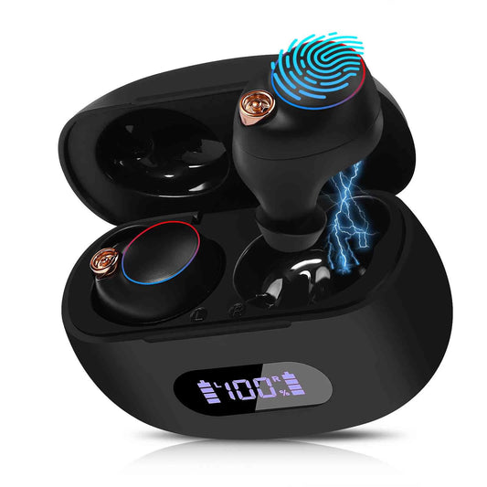 UrbanX True Wireless Bluetooth Earbuds + Charging Case, Black, Dual Connect, IPX5 Water Resistance, Bluetooth 5.2 Connection, Balanced, Bass Boost Compatible with Doogee Size88 Plus