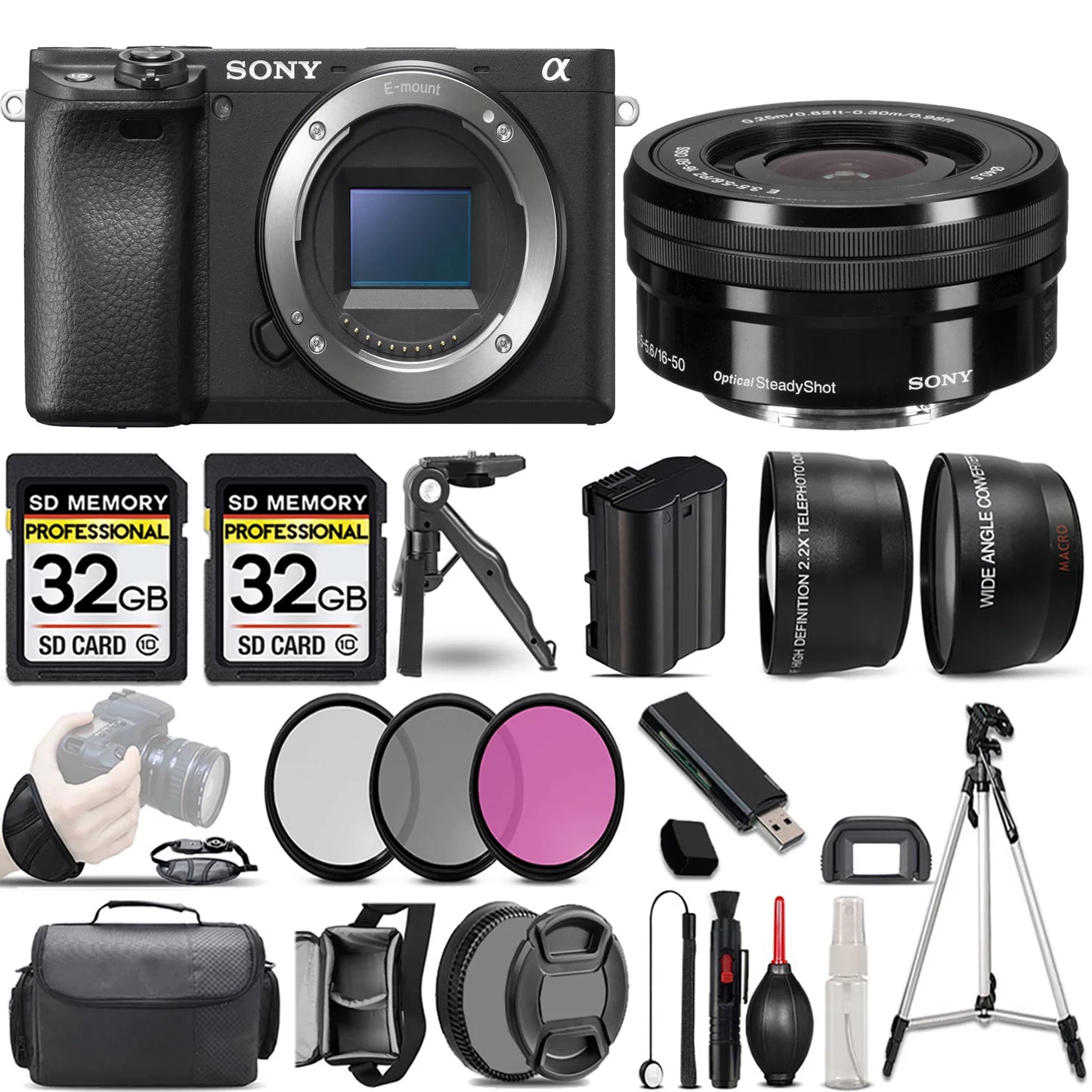 Sizeony a6400 Mirrorless Camera +16-50mm f/3.5-5.6 OSizeSize Lens +3 PC Filter +64GB