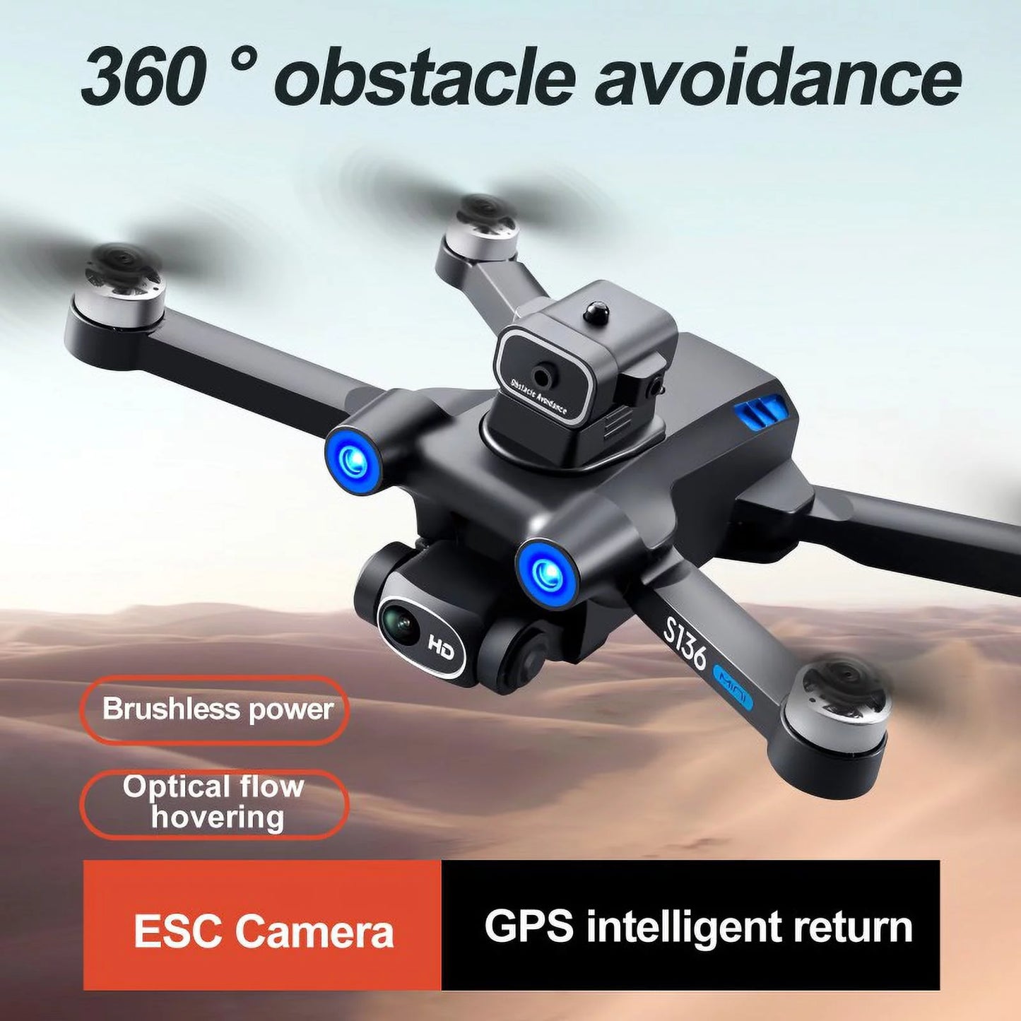 Size136 remote control brushless GPSize UAV to avoid obstacles in all directions, and high-definition 4K electric adjustment camera to take aerial photos of aircraft