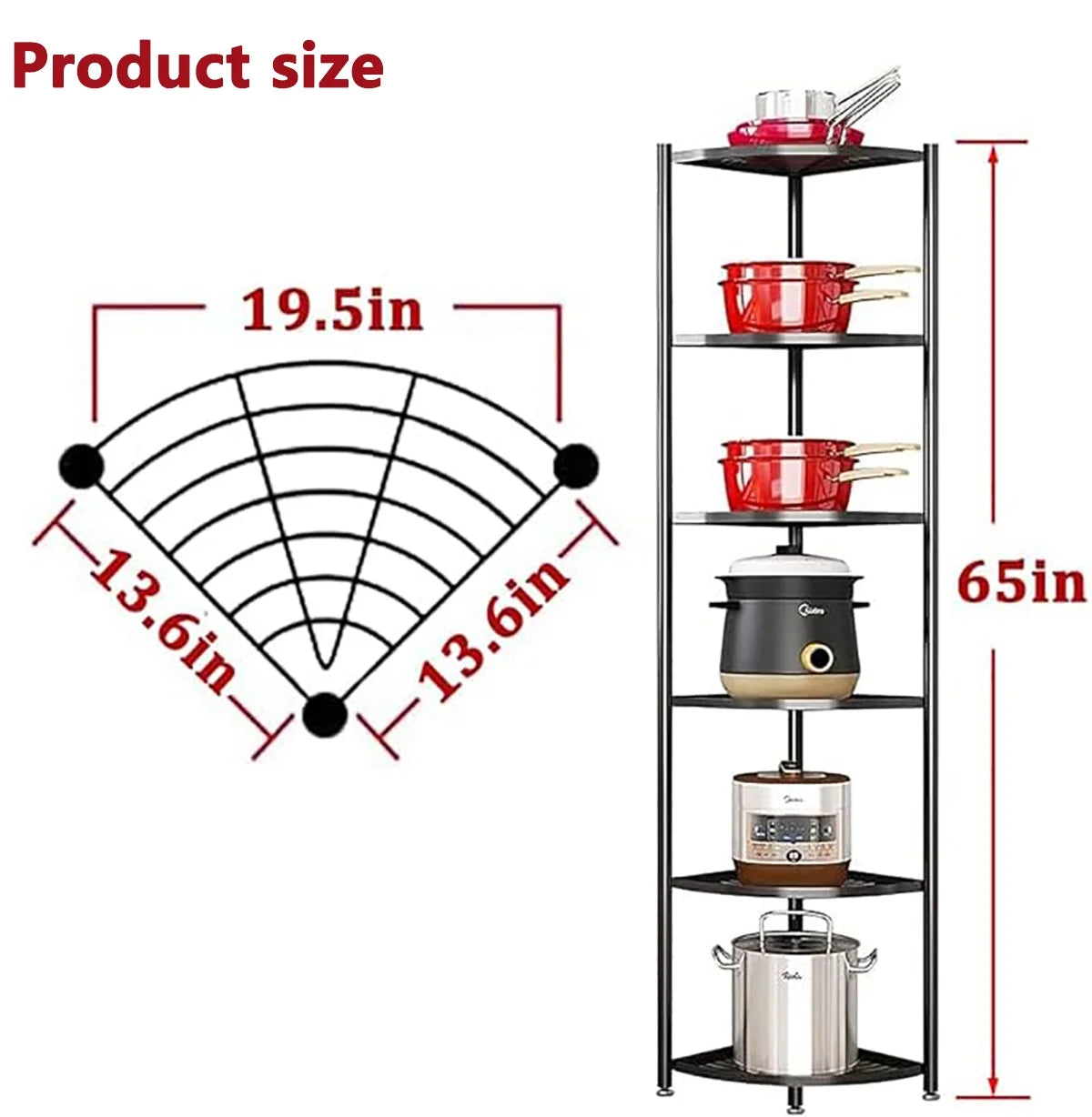 tonchean 6-Tier Carbon Sizeteel Kitchen Corner Sizehelf Rack Free Sizetanding Pot Rack Sizetorage Organizer