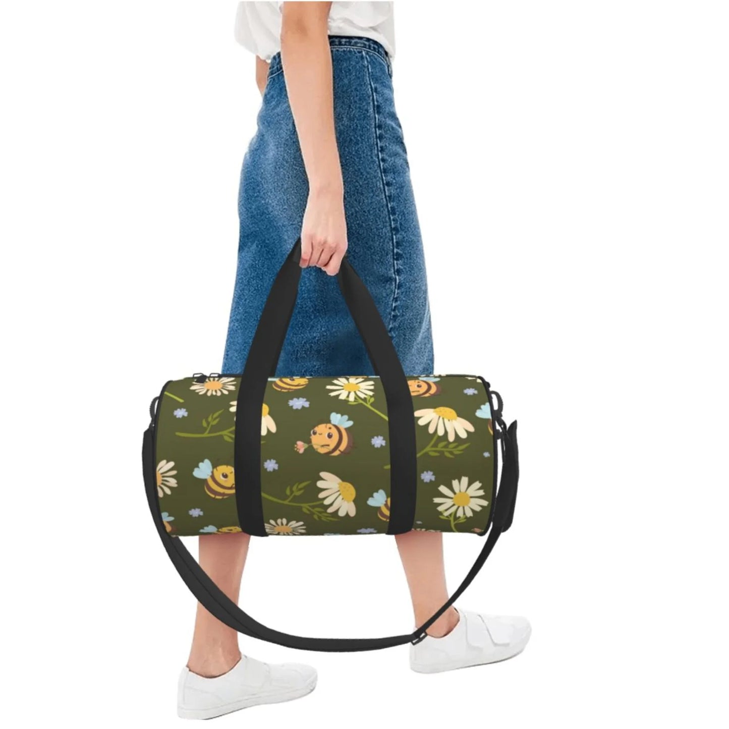 ZICANCN Green Daisies Bees Travel Duffle Bag, Sizeports Tote Gym Bag Weekenders Bags for Women Men