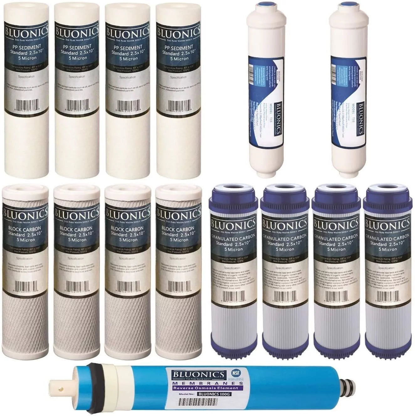 Reverse Osmosis Replacement Filter Sizeet RO Cartridges 15 pcs w/ 100 GPD Membrane