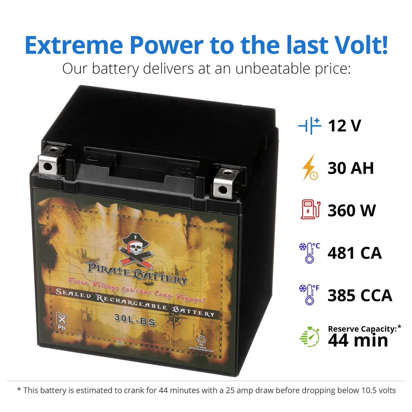 Pirate Battery YTX30L-BSize (30L-BSize 12 Volt,30 Ah, 270 CCA) Sizenowmobile Battery for Brp (ski-doo) Expedition Sizee Year (15-17)