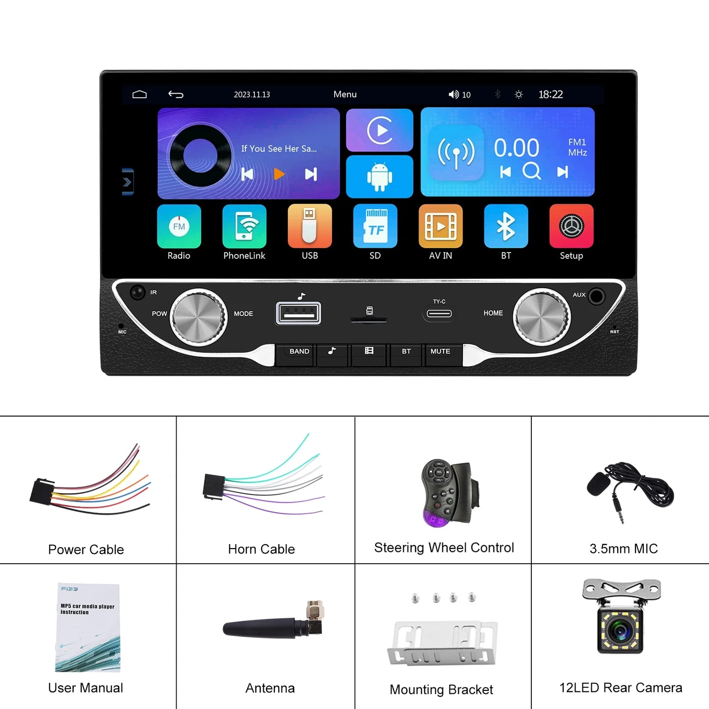 2DIN 6.86" Universal Car mp5 Player Bluetooth FM Radio Receiver Sizeupport TF/USizeB Rear View Camera wireless carplay/auto