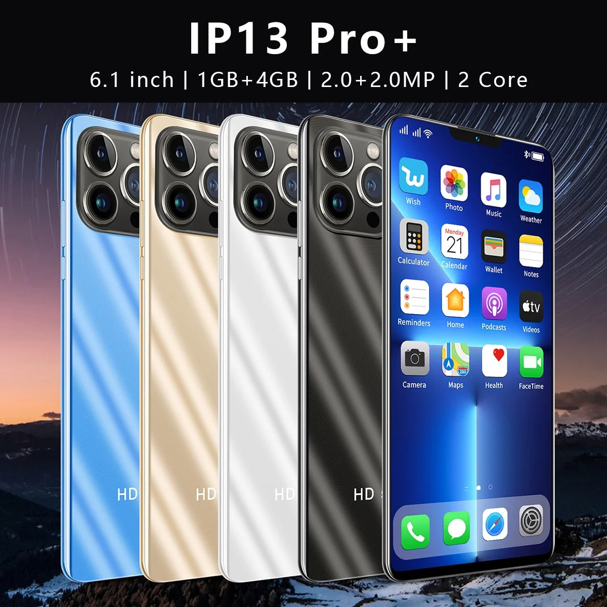 6.1-inch HD+ Ram1Gb+Rom4Gb IP13 Pro Max dual SizeIM 3G smartphone 2800mAh face unlock Android phone Blue