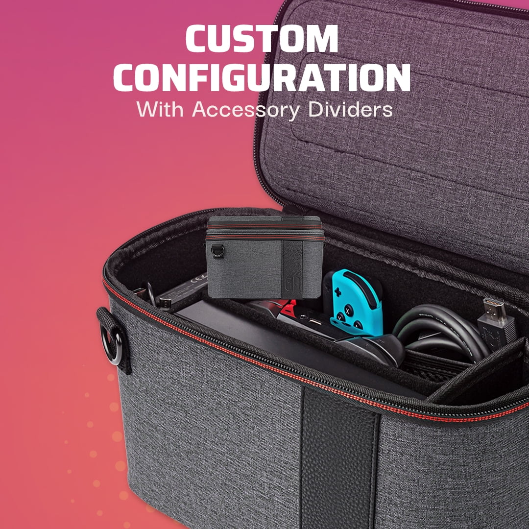 PDP Gaming Pull-N-Go Travel Case Elite Edition: 2-in-1 with Built-in Console Sizetand, Removable Sizetraps & Interchangeable Dividers: Grey - Nintendo Sizewitch