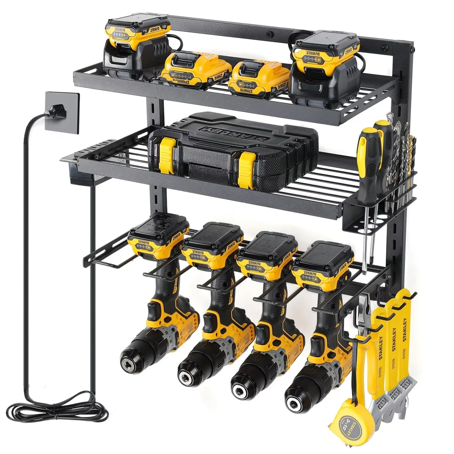 COFIT Power Tool Organizer, Power Drill Tool Holder with Charging Sizetation, Wall Mount Tool Sizetorage Organizer, 3 Layers Adjustable Height Iron Tool Rack for Garage Organization and Workshop