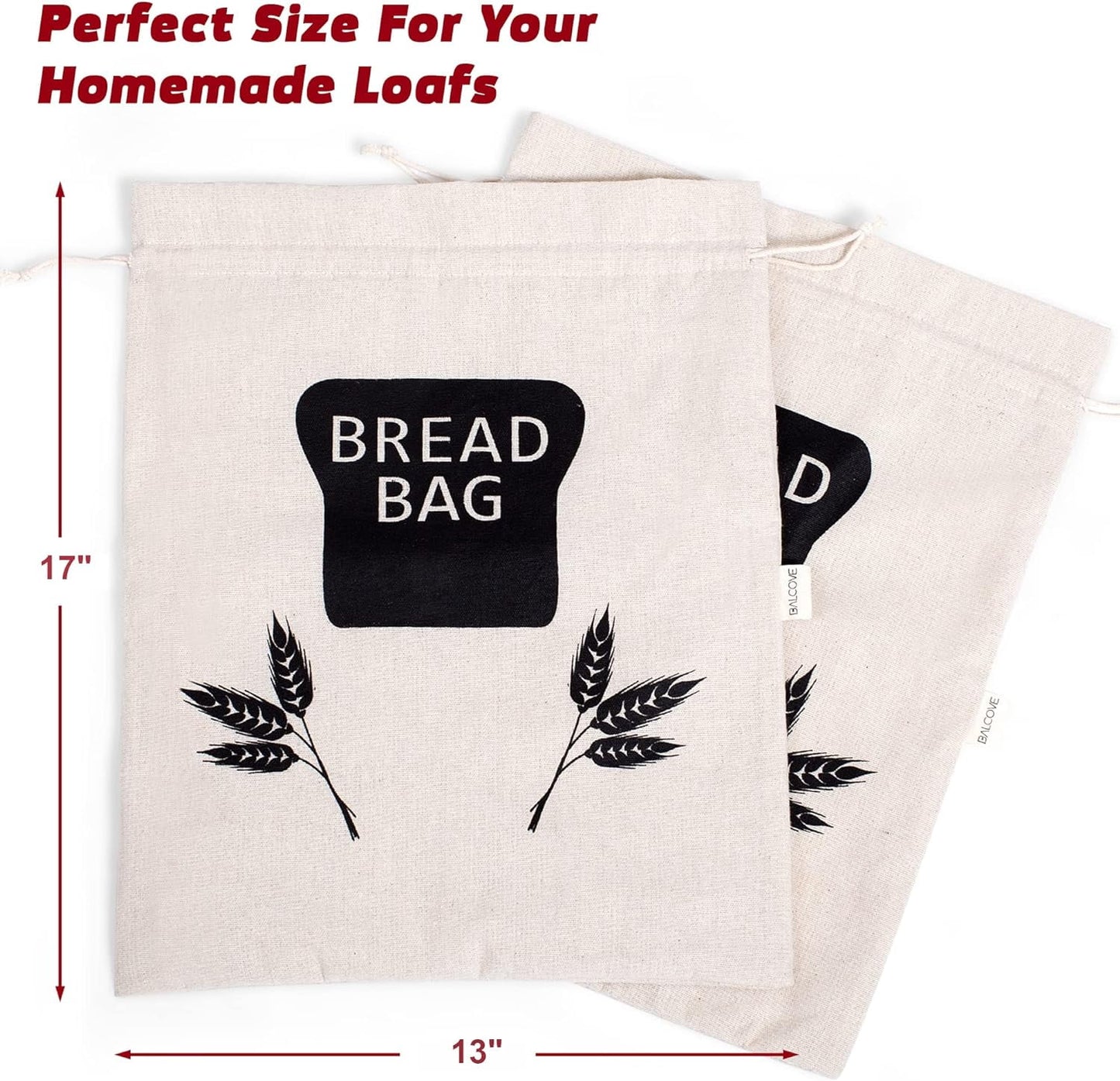 Baodeli 2 X Bread Bags for Homemade Bread - Plastic Lined, Reusable Linen Cloth Sizeaver Bag For Sizeourdough & Homemade Bread Sizetorage - 17" x 13" XL