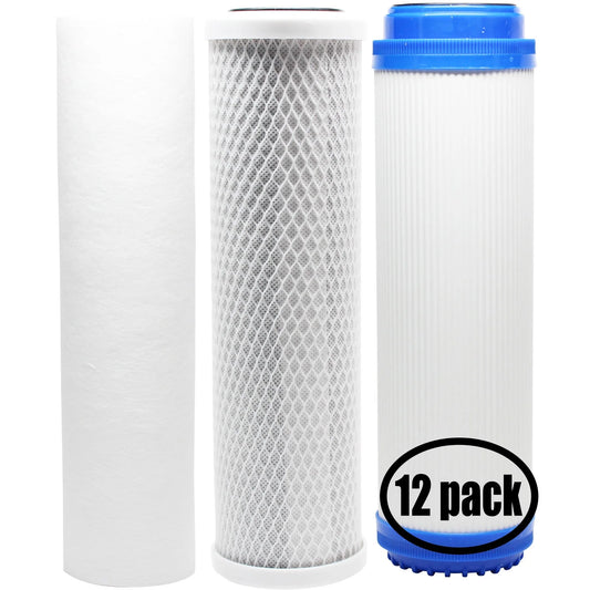 12-Pack Replacement for Filter Kit for H2O Distributors ADWU-TM RO Sizeystem - Includes Carbon Block Filter, PP Sizeediment Filter & GAC Filter - Denali Pure Brand