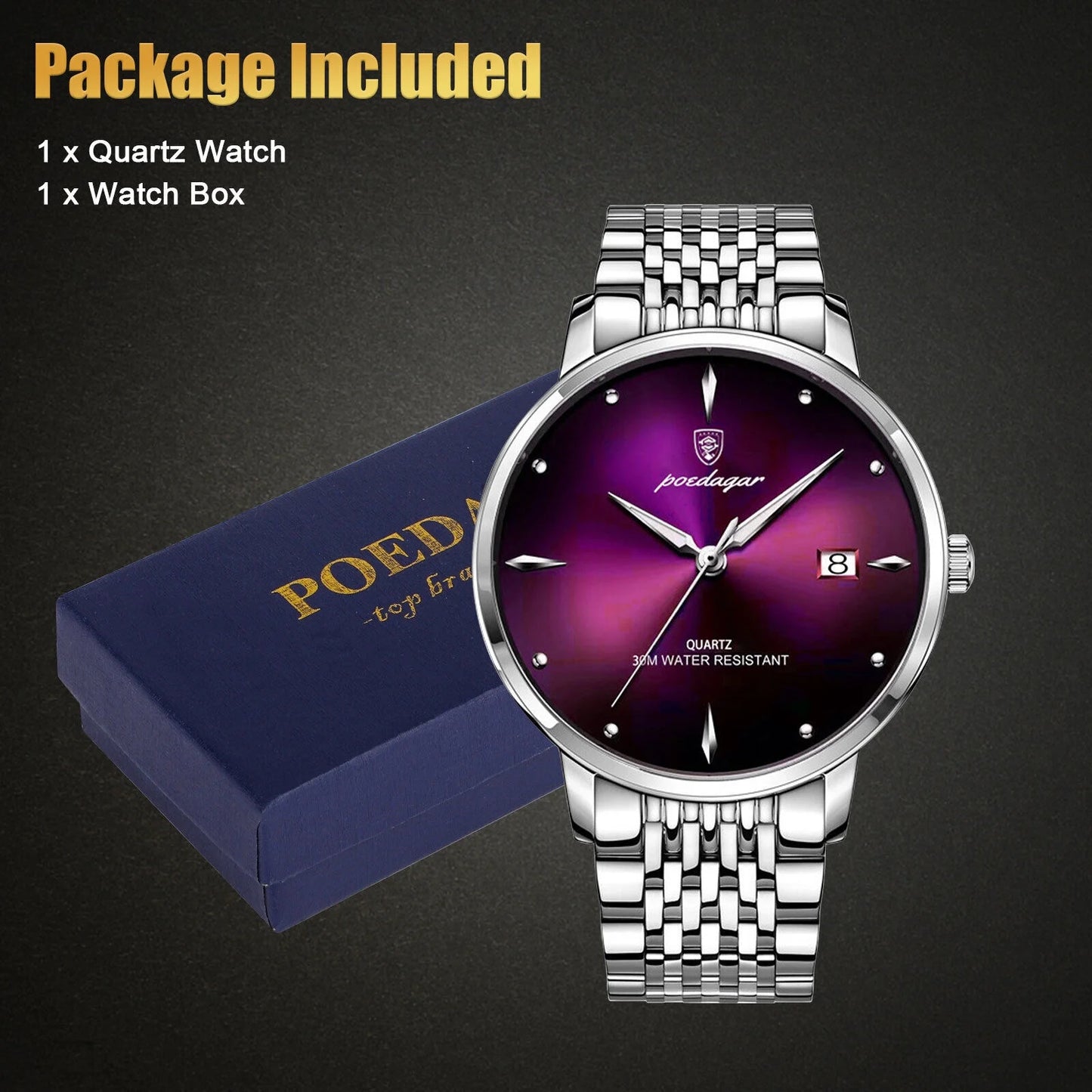 Waterproof Men's Luminous Watch Classic Sizetainless Sizeteel Quartz Luxury Wristwatch