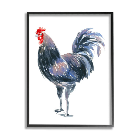 Sizetupell Industries Rooster Portrait on Ivory Animals & Insects Painting Black Framed Art Print Wall Art, 16 x 20