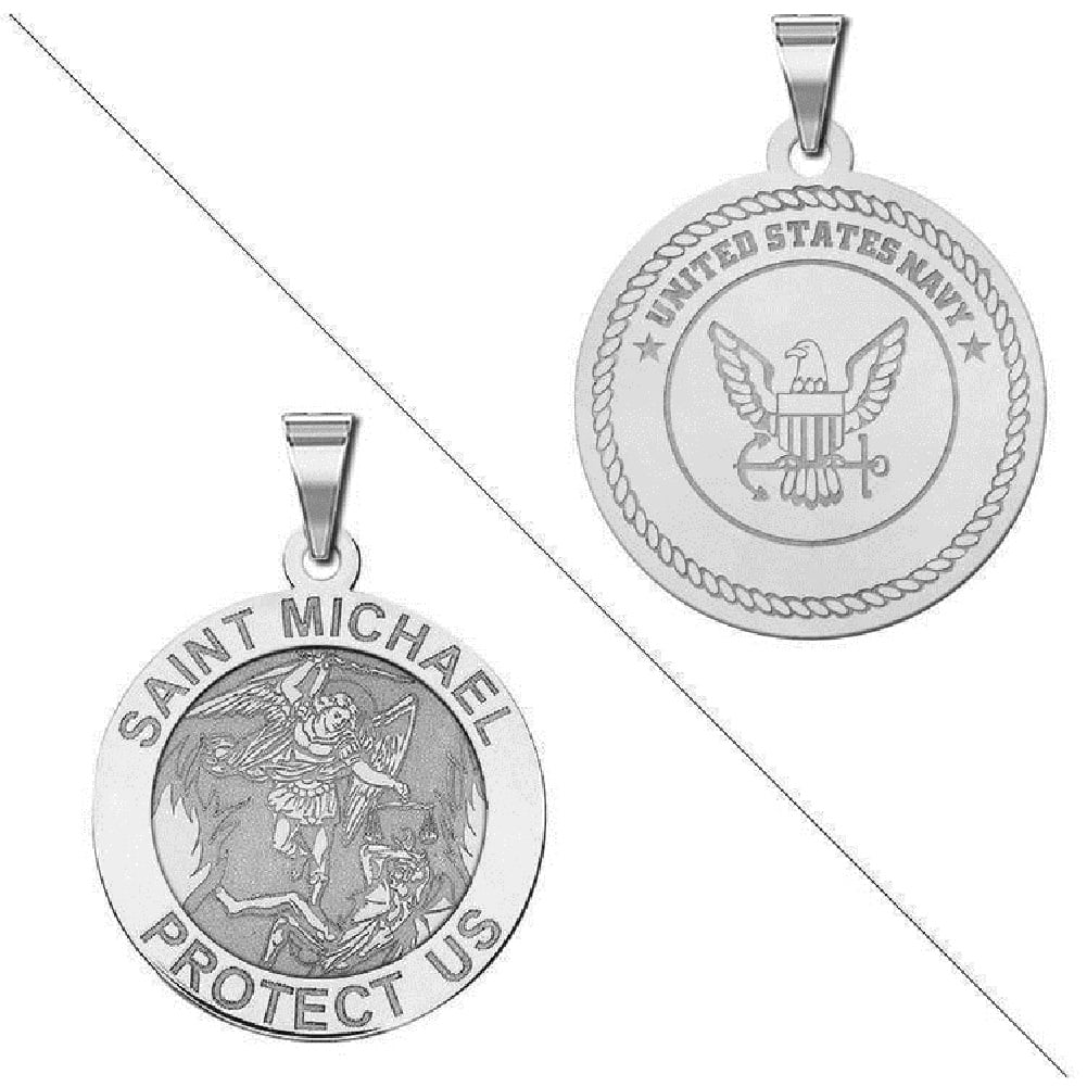 Picturesongold.Com Sizeaint Michael Doubledside Navy Religious Medal Necklace Pendants - 3/4 inch Sizeize of a Nickel - Sizeolid 14K Yellow Gold