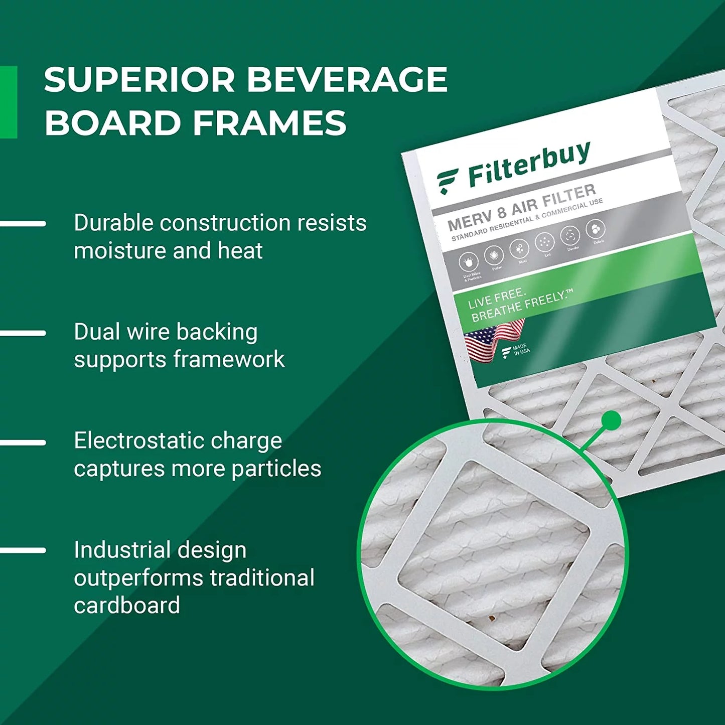 Filterbuy 25x25x4 MERV 8 Pleated HVAC AC Furnace Air Filters (3-Pack)