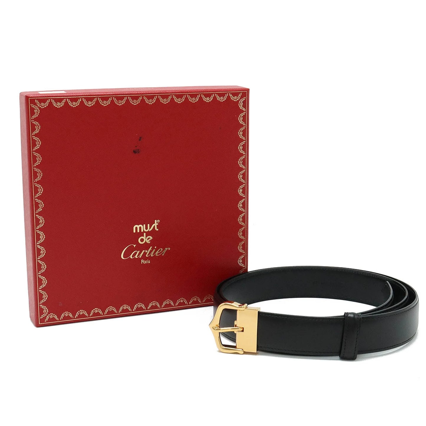 Pre-Owned Cartier Belt Leather Black Actual size approx. 109.5cm L5000011 (Like New)