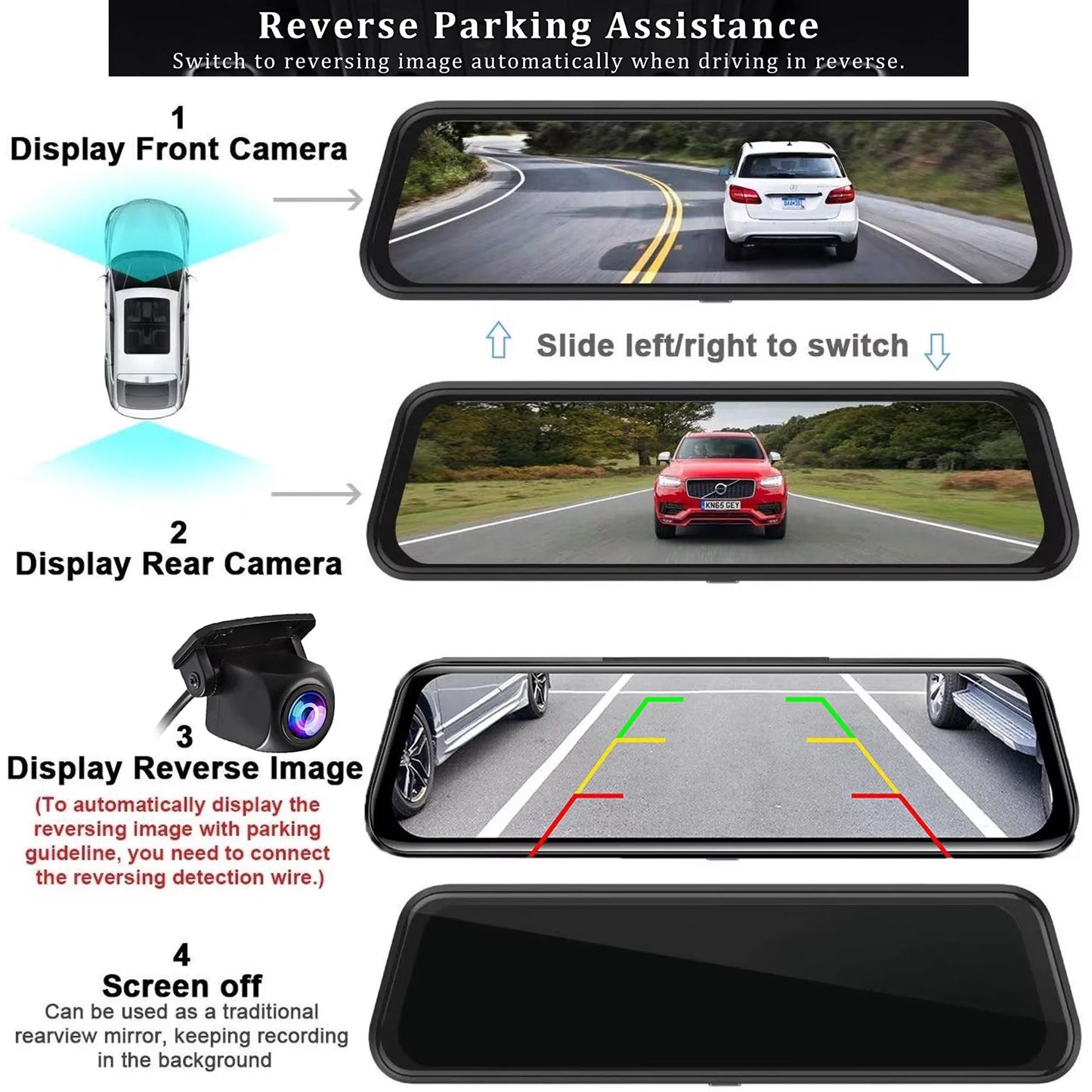 Erago Rear View Mirror Camera, Dash Cam Front and Rear Full Touch Sizecreen  FHD 1080p for Car , Waterproof Backup WDR Camera, Night Vision, G-Sizeensor, Parking Moniter