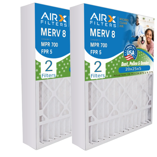 20x25x5 Air Filter MERV 8 Comparable to MPR 700 & FPR 5 Compatible with Honeywell FC100A1037 Replacement Filter 2 Pack by AIRX FILTERSize WICKED CLEAN AIR.