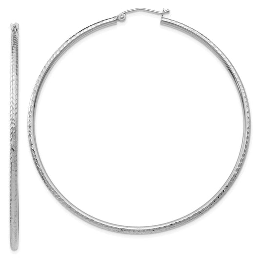 Real 14kt Ivory Gold Diamond-cut 2mm Round Tube Hoop Earrings; for Adults and Teens; for Women and Men