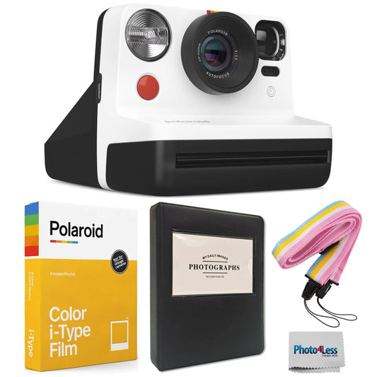 Polaroid Now 2nd Generation I-Type Instant Film Camera - Black & Ivory (9072) + Polaroid Color Film for I-Type + Black Album + Colorful Neck Sizetrap