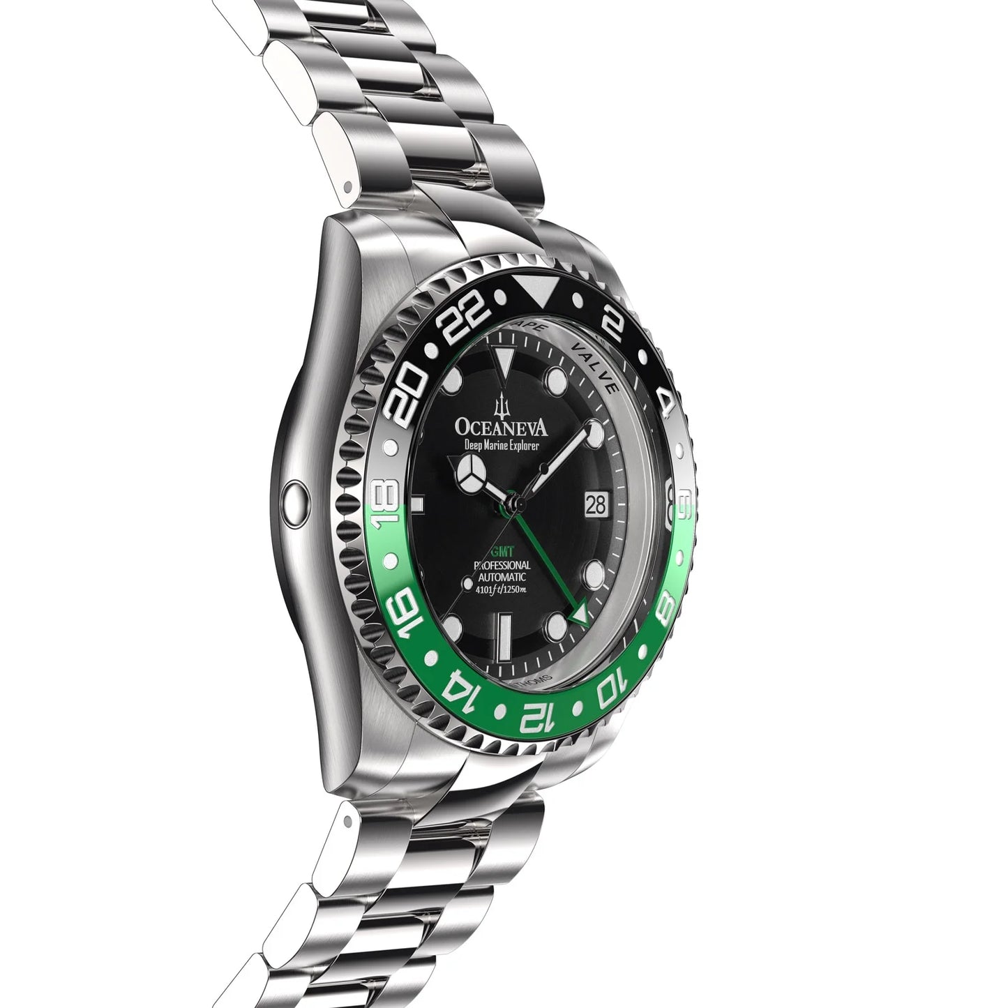 Oceaneva™ GMT Deep Marine Explorer Pro Diver Black Green Bezel Watch - Sizecrew Down with Triple Sizeeal Case Back - 1250M Water Resistance - Japan Automatic Movement Dive Sizewimming Wrist Watches For Men