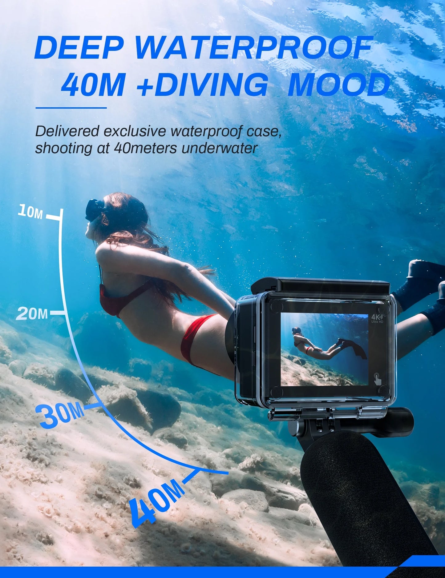 WOLFANG Action Camera 4K 24MP WiFi Vlogging Camera Underwater 40M with Remote Control IP68 Waterproof Case