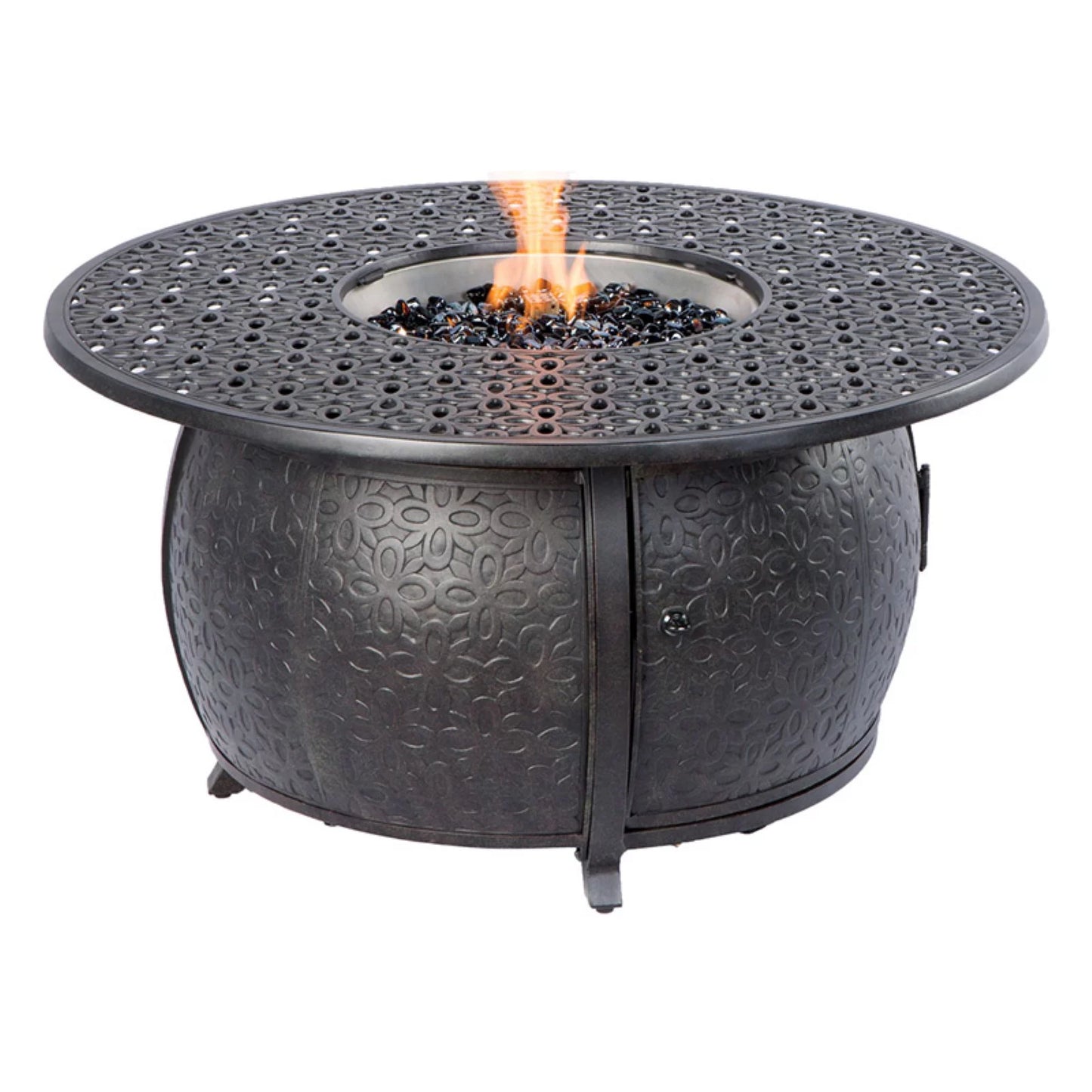 Alfresco Home Margherita 48" Round Cast Aluminum Gas Fire Pit/Chat Table with Glacier Ice Firebeads