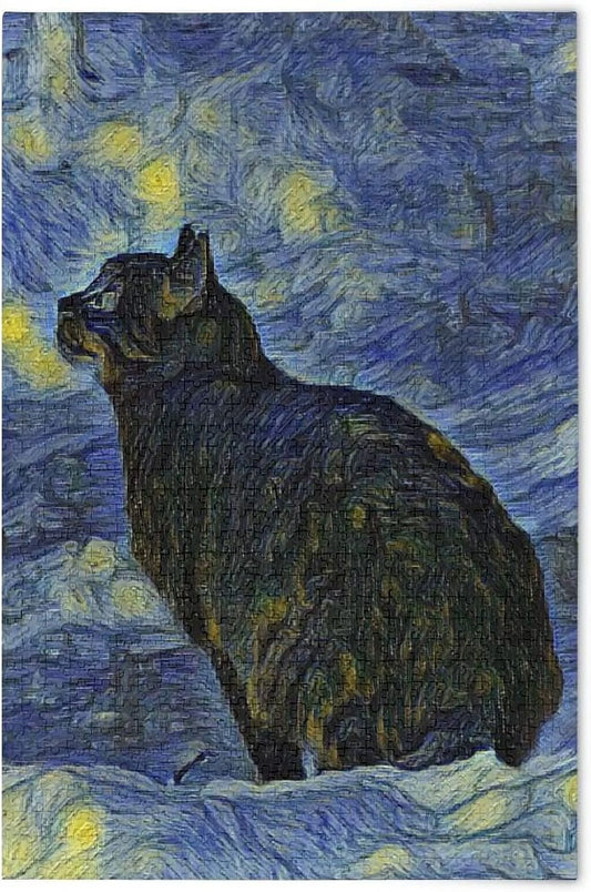 Wellsay Puzzles for Adults 1000 Piece Van Gogh Oil Painting Black Cat Jigsaw Puzzles Kids Educational Intellectual Fun Family Game DIY Decorative Wall Art Painting for Home