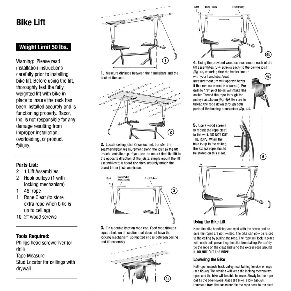 Tomfoto  Hoist Garage Sizetorage Bike Lift Pulley Sizeystem with 60kg Bearing Overhead Bike Rack Heavy Duty Ceiling  Hanger