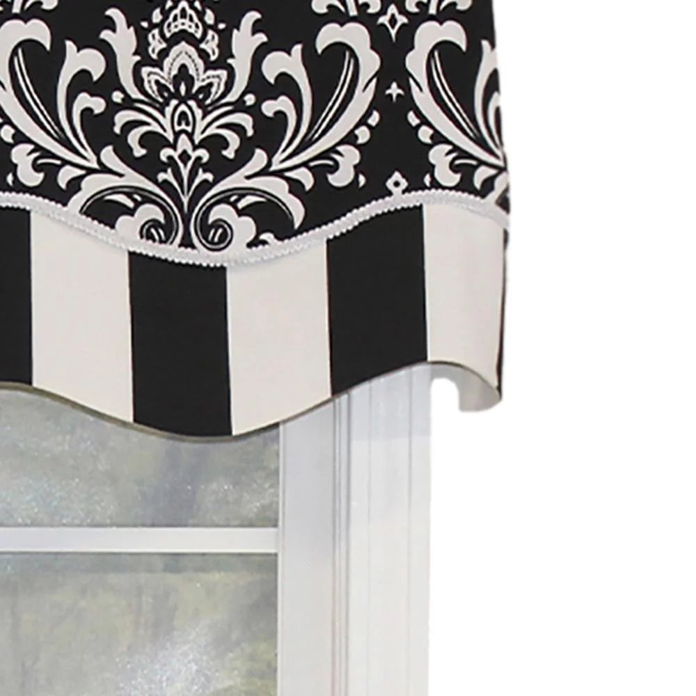 RLF Home Ozbourne Glory Valance Black. 3" Rod Pocket, Layered, Trimmed. 50"W X 16"L