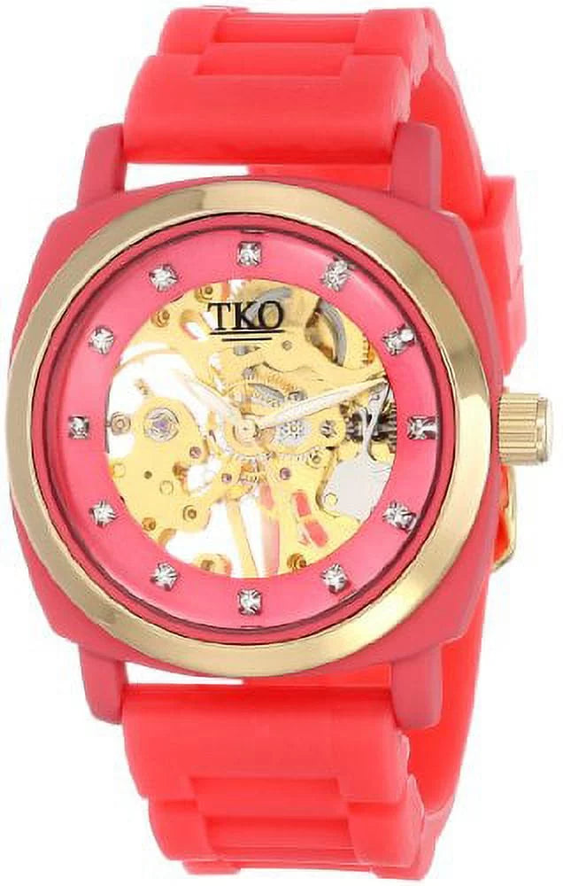 ORLOGI Women's TK626PK Milano Rose Rubber Mechanical Movement Sizekeleton Watch