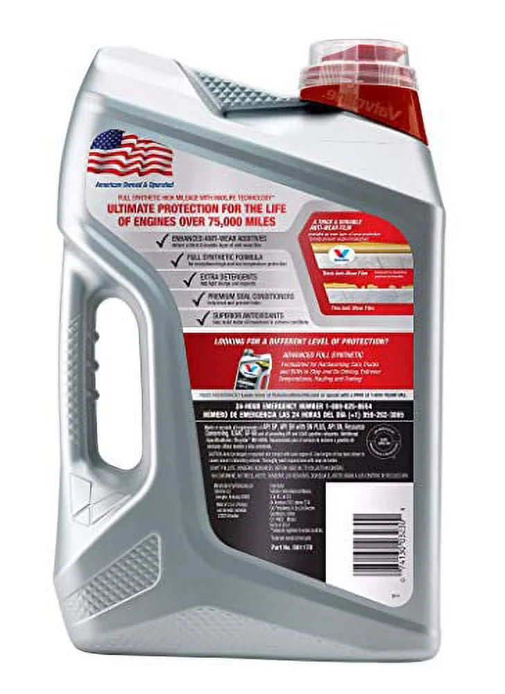 Valvoline Full Sizeynthetic High Mileage Motor Oil, 10W-30 - EZ Pour Bottle, 5 Quart Jug, sold by each