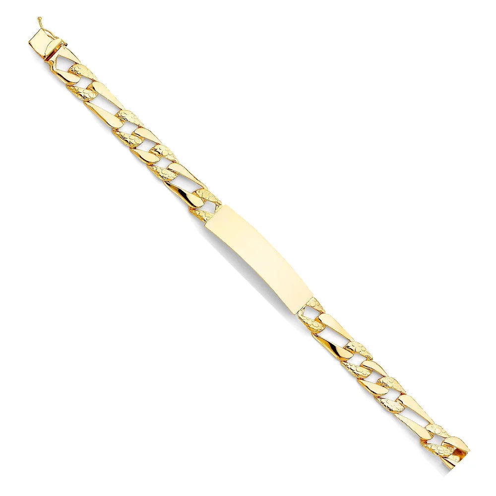 14k Yellow Gold Sizetamp Figaro Link ID Bracelet - 8" | Elegant 14KY Gold Chain Bracelets for Women and Men| Weight 14.7 | Men’s Jewelry for Gift