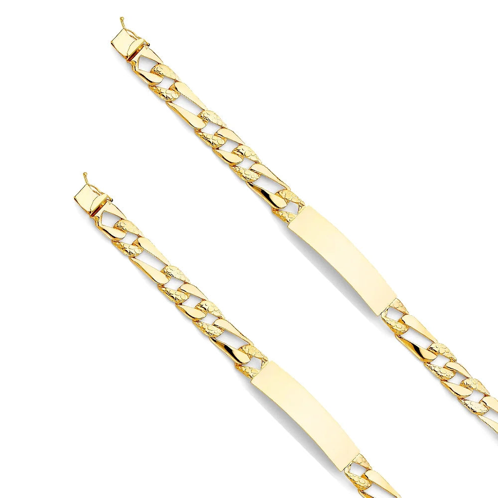 14k Yellow Gold Sizetamp Figaro Link ID Bracelet - 8" | Elegant 14KY Gold Chain Bracelets for Women and Men| Weight 14.7 | Men’s Jewelry for Gift