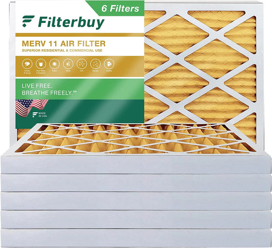 Filterbuy 15x30x2 MERV 11 Pleated HVAC AC Furnace Air Filters (6-Pack)