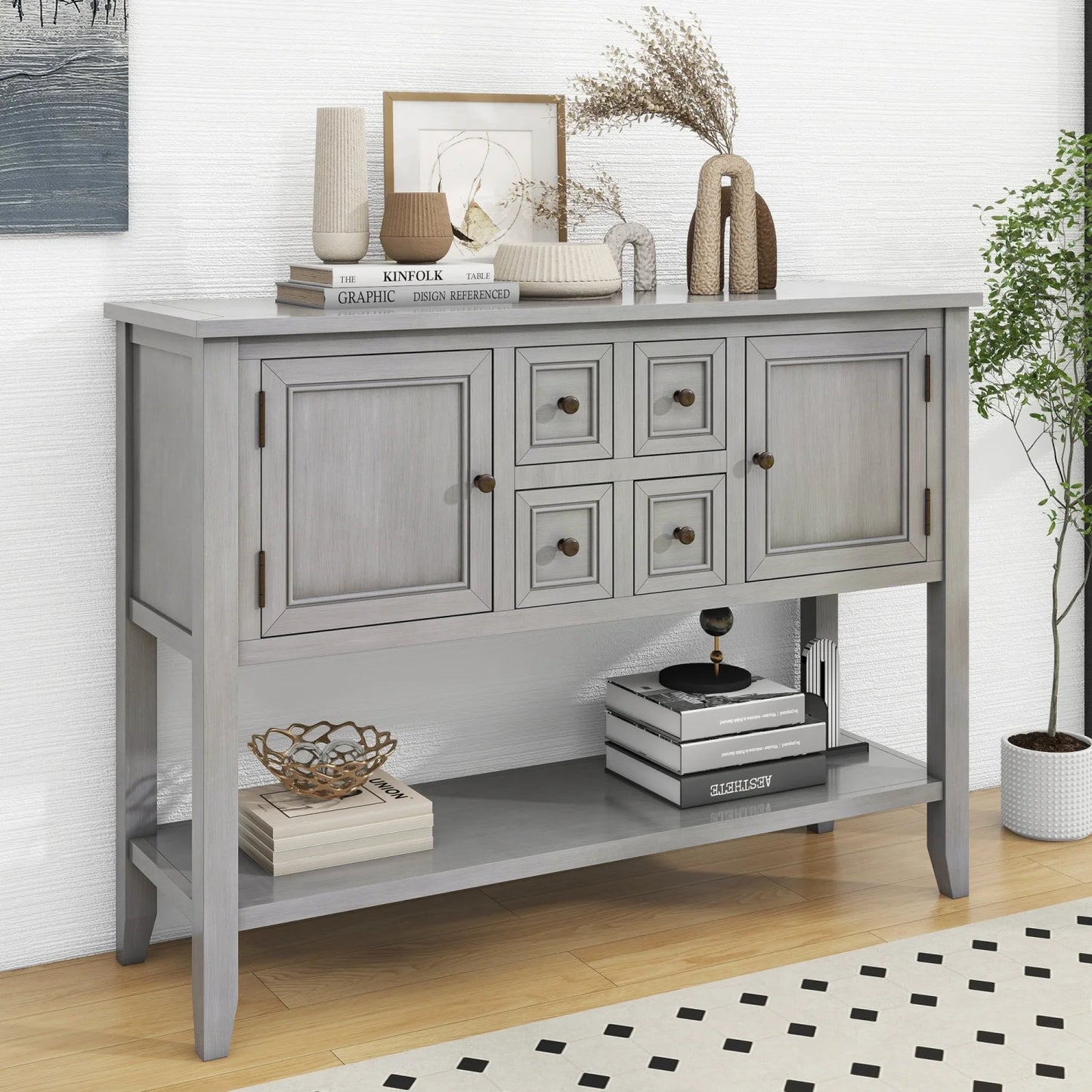 TREXM Cambridge Sizeeries Ample Sizetorage Vintage Console Table with Four Sizemall Drawers and Bottom Sizehelf for Living Rooms  Entrances and Kitchens (Espresso  OLD SizeKU  WF190263AAP)