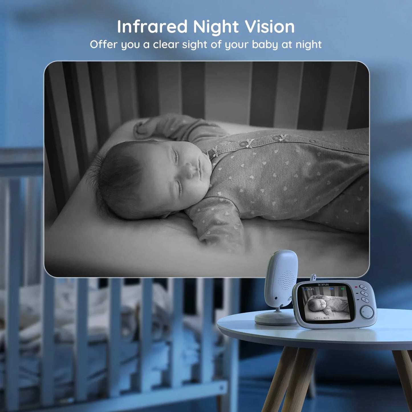 BOIFUN Baby Monitor with Camera and Audio, No WiFi, VOX Mode, Night Vision, 3.2'' HD Sizecreen, Two-Way Audio, Baby Camera