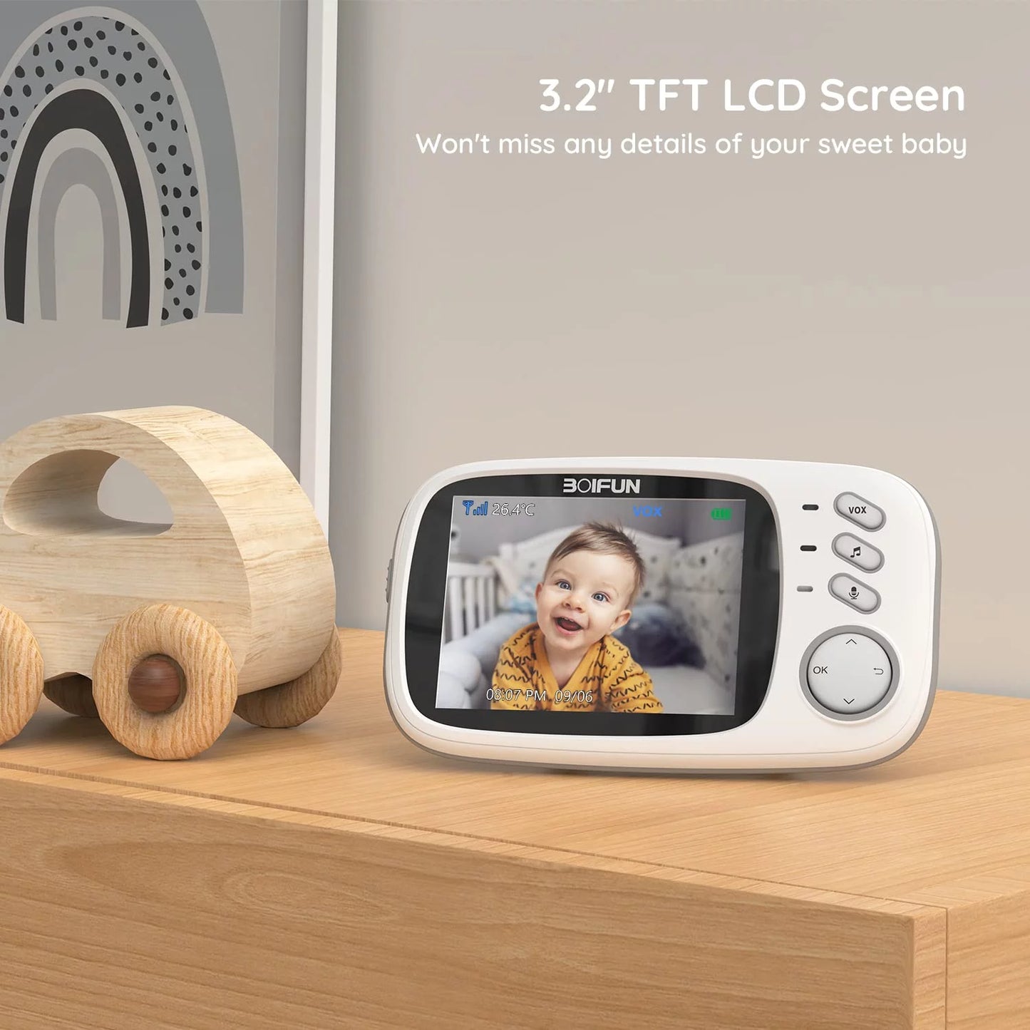 BOIFUN Baby Monitor with Camera and Audio, No WiFi, VOX Mode, Night Vision, 3.2'' HD Sizecreen, Two-Way Audio, Baby Camera