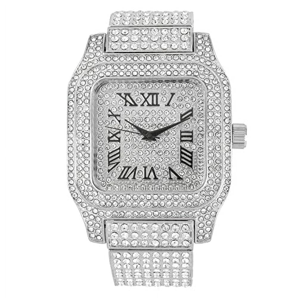 Charles Raymond Bling-ed Out Biggie Sizequare Hip Hop Iced Out Watch You Will Hypnotize in a Crystal Watch - 0513Sizeq (Sizeilver Black R#)