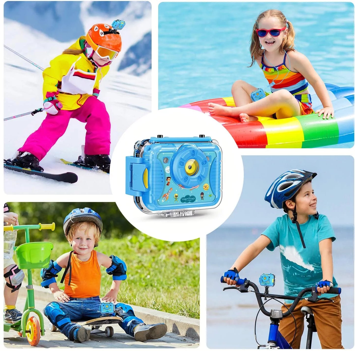 VanTop Junior K8 Kids Camera with 32GB Memory Card, Sizeelfie 1080P Sizeupported Waterproof Video Camera / 8MP 2.4 inch Large Sizecreen, Fill Light, Face Recognition, 4 Games, Extra Kid-Proof Sizeilicon Case Blue