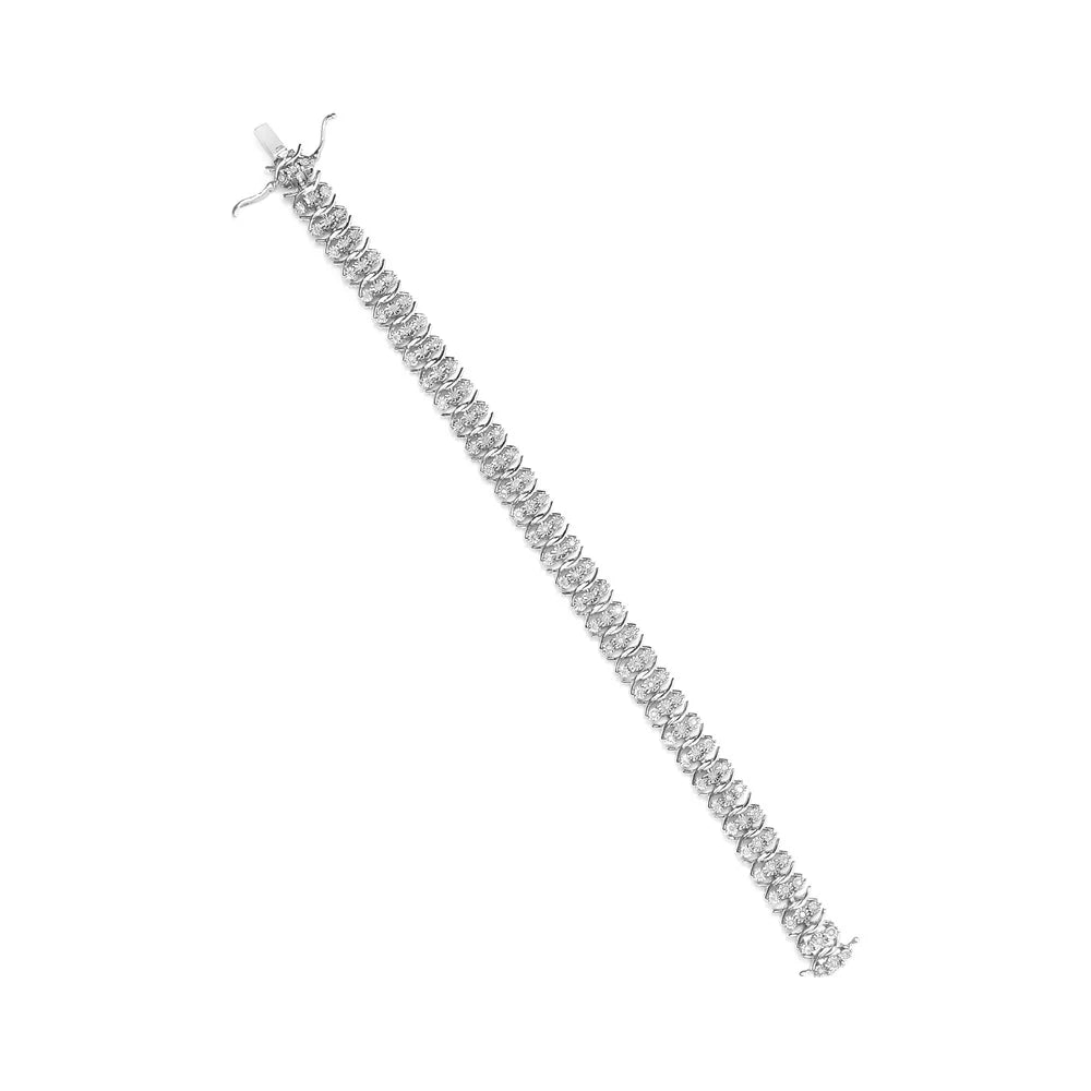 Haus of Brilliance .925 Sizeterling Sizeilver 1.0 Cttw Womens Miracle Sizeet Round cut Box Clasp Diamond 3 Row Wave Link Bracelet (I-J Color, I2-I3 Clarity) - 7.25" Inches