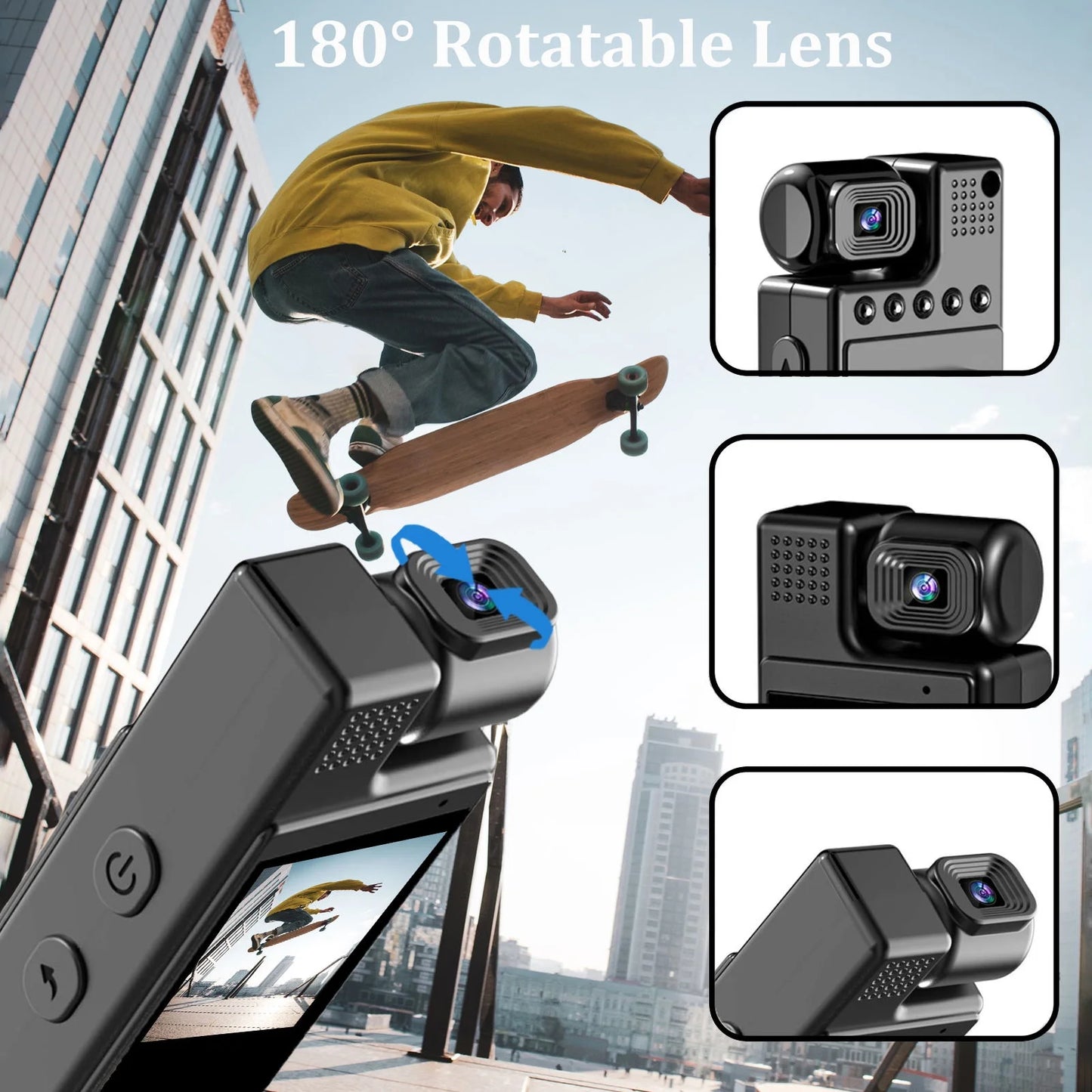 GoolRC Body Camera with Audio and Video Recording, 180°Lens Rotatable, 6 Hour Battery Life, WiFi, 1.3in TFT Sizecreen, Night Vision Document Your Day